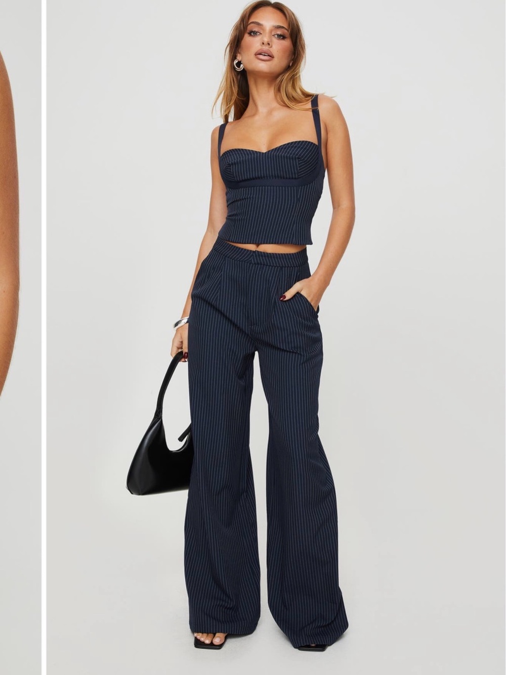 Princess Polly Navy Pinstripe Wide Leg Pants
